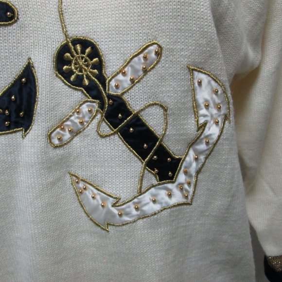 Amoda Vintage Nautical embroidered beaded Anchor Sweater Size Sz X Large XL - Picture 4 of 14